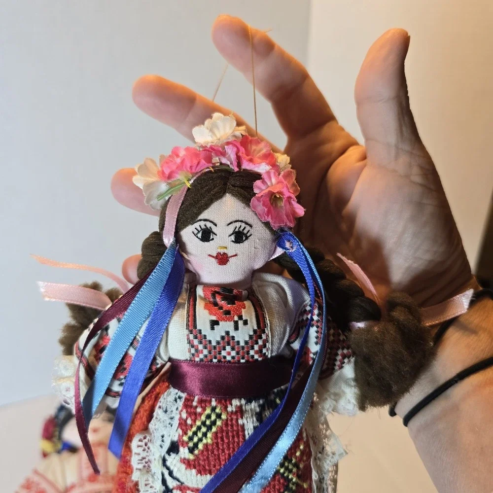 Vintage Handmade Cloth Dolls – Lot of 3 – Folk Art Traditional Clothing Embroide